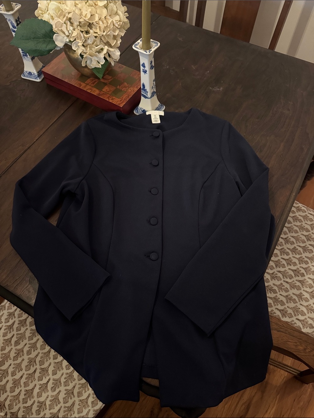 H&M Navy Round-Neck Buttoned blazer
